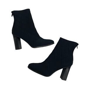 Impo Orain Knit Sock Stretch Stacked Block Heel Boot Black Women's 9.5